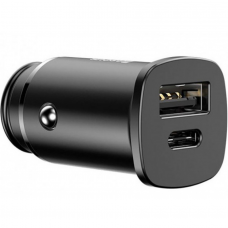 Автомобильное зарядное устройство Baseus Square metal QC USB+Type-C 30W (Черный)