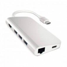Переходник Satechi Aluminum. Порты: USB Type-C, 3хUSB 3.0, 4K HDMI, Ethernet RJ-45, SD / micro-SD (Серебряный)