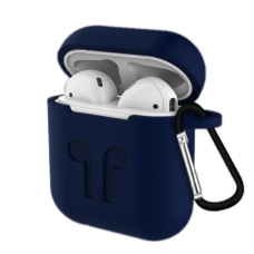 Чехол силиконовый для наушников Apple AirPods с карабином (Темно-синий)