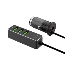 Автомобильное зарядное устройство Deppa 1 USB + 3 USB для пассажиров, QC 3.0, 7А, алюминий (Графит)