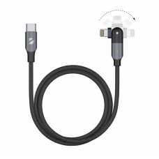 Кабель Deppa USB-C - Lightning, поворотный, 180˚, PD, USB 2.0, 3A, 1.2м, алюминий, нейлон (Черный)