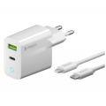 Сетевое зарядное устройство Deppa USB-C + A, PD/ QC 20W, кабель USB-C - Lightning (MFI), 1.2м (Белый)