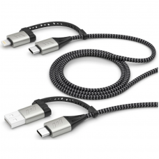 Кабель Deppa 4 в 1: Lightning, USB-C - USB-C, USB-A, алюминий, нейлон, 1.2м, 3А (Черный)