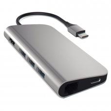 USB адаптер Satechi Aluminum Multi-Port Adapter 4K with Ethernet. Интерфейс USB-C. Порты: USB Type-C, 3хUSB 3.0, 4K HDMI, Ethernet RJ-45, SD / micro-S