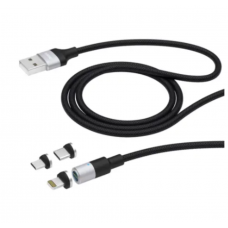 Дата-кабель Deppa USB 3 в 1: micro USB, USB-C, Ligthning, 2.4A, магнитный, ткань (Черный)