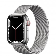 Часы Apple Watch Series 7 GPS + Cellular 45 мм, корпус нержавеющая сталь серебро, миланский сетчатый браслет серебристый