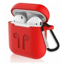 Чехол силиконовый для наушников Apple AirPods с карабином (Красный)