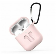 Чехол силиконовый для наушников Apple AirPods с карабином (Розовый песок)