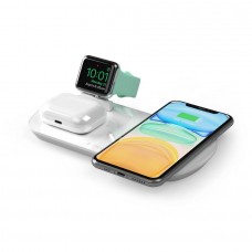 Зарядная станция Deppa 3 в 1: iPhone, Apple Watch, Airpods, беспроводная, 17,5 Вт (Белая)