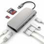 USB адаптер Satechi Aluminum Multi-Port Adapter 4K with Ethernet. Интерфейс USB-C. Порты: USB Type-C, 3хUSB 3.0, 4K HDMI, Ethernet RJ-45, SD / micro-S